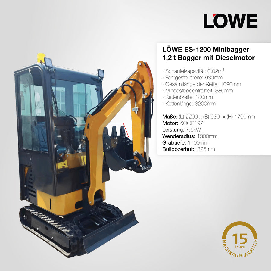 LÖWE ES-1200 – 1,2 Tonnen Minibagger mit Dieselmotor